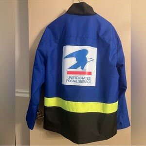 USPS/Forever 21 Collaboration Blue and Black Raincoat/Jacket with Neon Accents